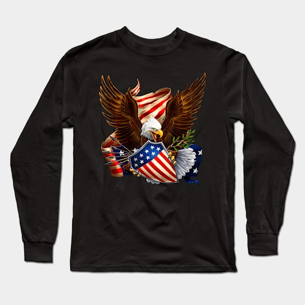 Patriotic Eagle Shield arrows american flag 4th of July Long Sleeve T-Shirt by Namatustee